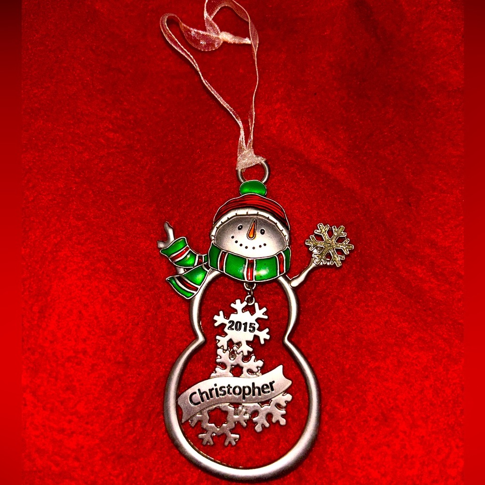 Beautiful Christmas Ornament Snowman with name Christopher and date 2015. New